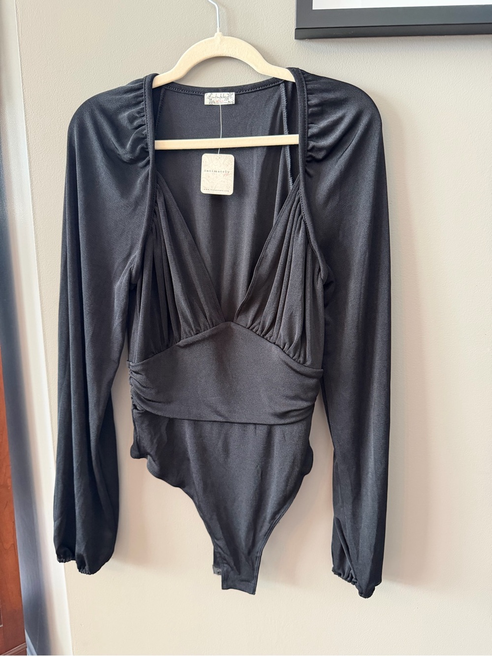 NWT Free People Black Long-Sleeve Plunge Bodysuit. Small
